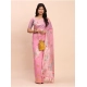 Generic Women's Linen Cotton Printed Saree With Unstitched Blouse 5.5Mtr (Pink)