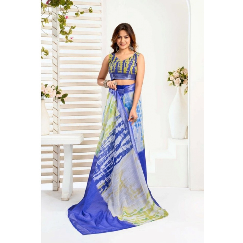 Generic Women's Faux_Linen Printed Ready-to-Wear Saree With Unstitched Blouse 5.5 Mtr (Blue) Generic Women's Faux_Linen Printed Ready-to-Wear Saree With Unstitched Blouse 5.5 Mtr (Blue)