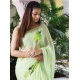 Generic Women's Linen Printed Saree With Unstitched Blouse 5.5Mtr (Green)