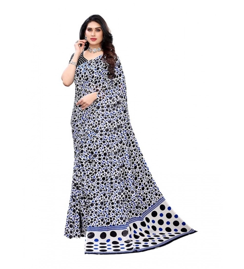 Generic Women's Georgette Printed Saree With Unstitched Blouse 5.5Mtr (Blue)