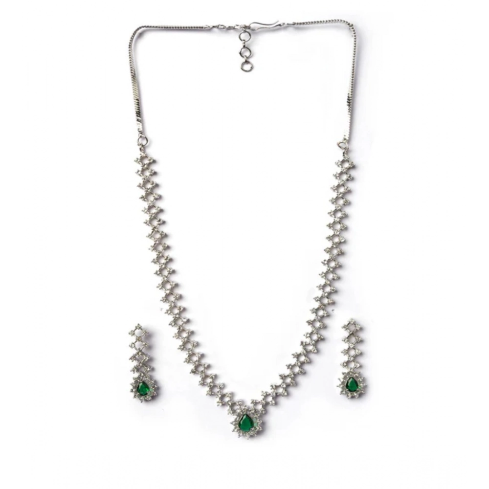 Generic Women's Brass Silver Plated Necklace set (Green) Generic Women's Brass Silver Plated Necklace set (Green)