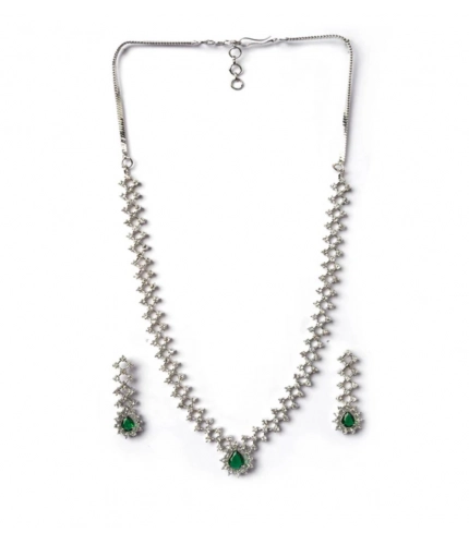 Generic Women's Brass Silver Plated Necklace set (Green)