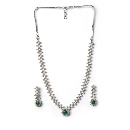Generic Women's Brass Silver Plated Necklace set (Green) Generic Women's Brass Silver Plated Necklace set (Green)