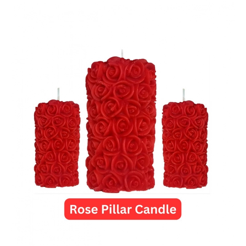 Generic Soya Wax Small Rose Designer Pillar Scented Candle (Single Piece)