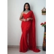 Generic Women's Georgette Solid Saree With Unstitched Blouse 5.5Mtr (Red)