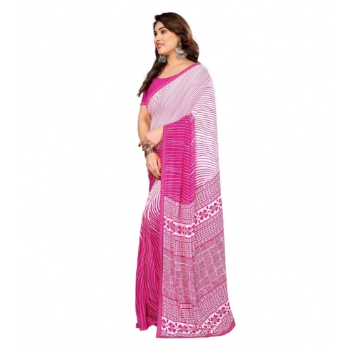 Women's Georgette Printed Saree With Unstitched Blouse 5.5Mtr (Pink)