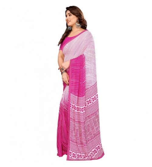 Generic Women's Georgette Printed Saree With Unstitched Blouse 5.5Mtr (Pink)