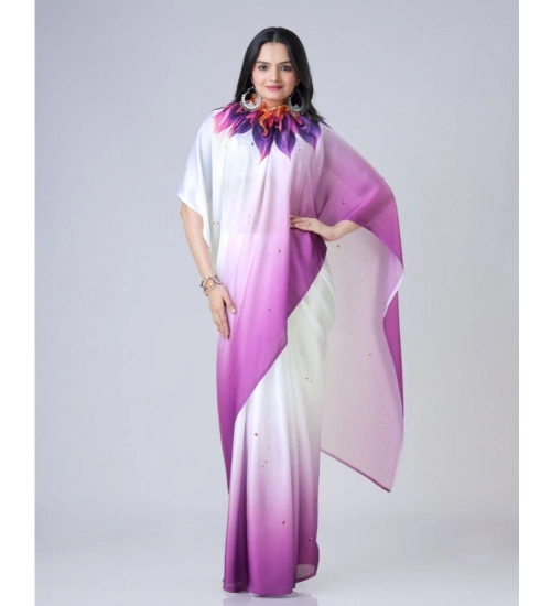 Generic Women's Soft Crepe Silk Printed Ready To Wear Saree With Unstitched Blouse 5.5Mtr (Purple)