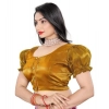 Generic Women's Jimmy Solid Designer Neck Elastic Sleeve Readymade Blouse (Gold 38 , Alterable up to 42)-PID65828