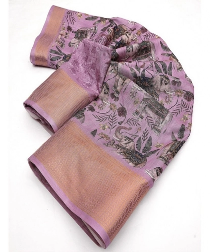 Generic Women's Cotton Silk Printed Saree With Unstitched Blouse 5.5Mtr (Pink)