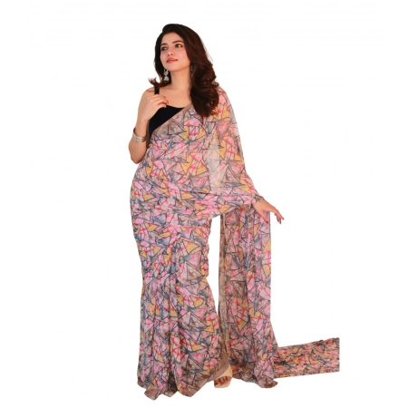 Generic Women's Georgette Printed Saree With Unstitched Blouse 5.5Mtr (Multicolor)