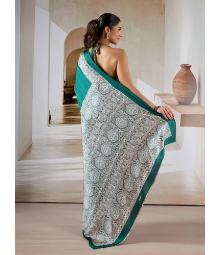 Generic Women's Satin Crepe Printed Saree With Unstitched Blouse 5.5Mtr (Green)