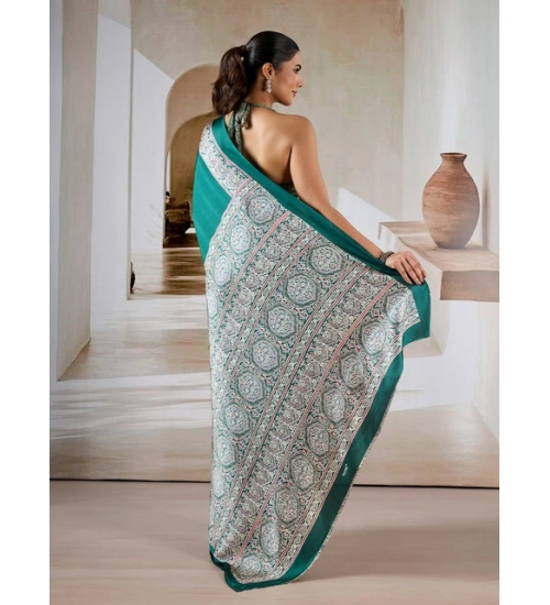 Generic Women's Satin Crepe Printed Saree With Unstitched Blouse 5.5Mtr (Green)