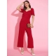 Generic Women's Polyester Lycra Solid Puff Sleeve Jumpsuit (Red) Generic Women's Polyester Lycra Solid Puff Sleeve Jumpsuit (Red)