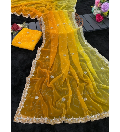 Generic Women's Digital Printed  Georgette Saree With Unstitched Blouse (Yellow, 5-6 Mtrs)