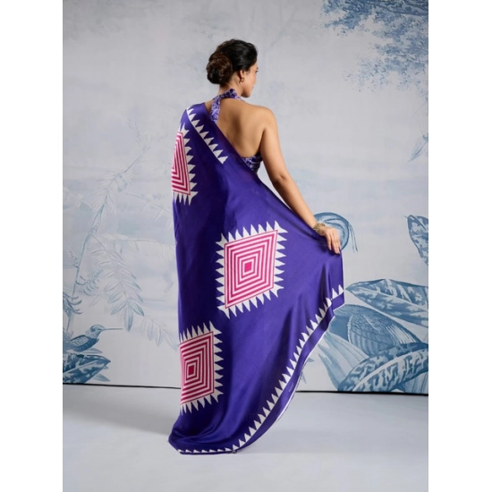 Generic Women's Satin Crepe Printed Saree With Unstitched Blouse 5.5Mtr (Purple)