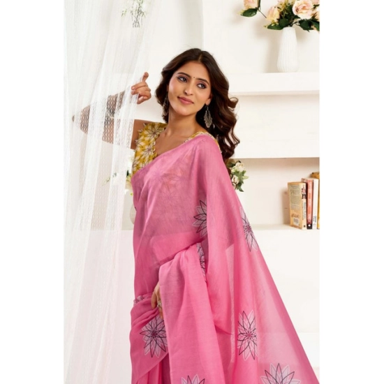 Generic Women's Linen Cotton Printed Ready To Wear Saree With Unstitched Blouse 5.5 Mtr (Pink) Generic Women's Linen Cotton Printed Ready To Wear Saree With Unstitched Blouse 5.5 Mtr (Pink)