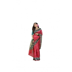Generic Women's Faux_Tussar_Silk Printed Saree With Unstitched Blouse 5.5Mtr (Red)