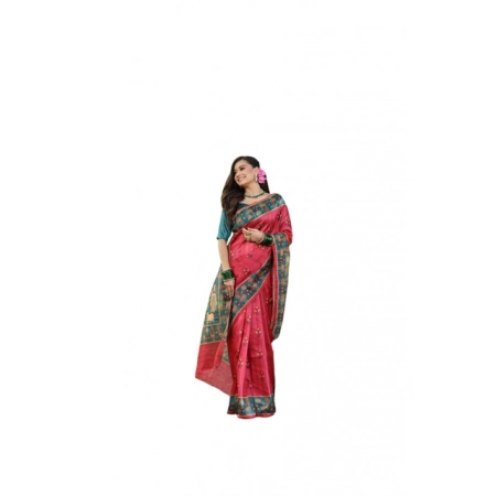 Generic Women's Faux_Tussar_Silk Printed Saree With Unstitched Blouse 5.5Mtr (Red)