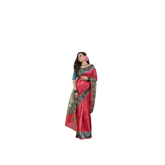 Generic Women's Faux_Tussar_Silk Printed Saree With Unstitched Blouse 5.5Mtr (Red)