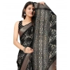 Generic Women's Cotton Silk Floral Printed Saree With Unstitched Blouse 5.5Mtr (Black)