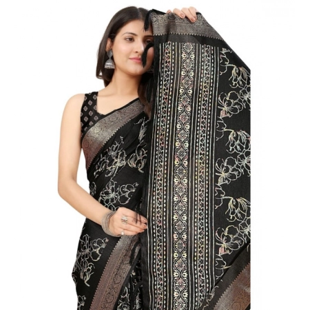 Generic Women's Cotton Silk Floral Printed Saree With Unstitched Blouse 5.5Mtr (Black) Generic Women's Cotton Silk Floral Printed Saree With Unstitched Blouse 5.5Mtr (Black)