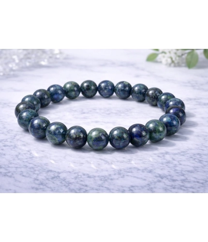 Generic Natural Crystal 8mm Azurite Bracelet  (Dark Green)