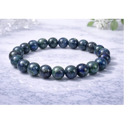 Generic Natural Crystal 8mm Azurite Bracelet  (Dark Green)