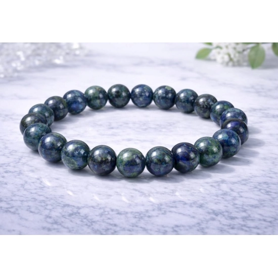 Generic Natural Crystal 8mm Azurite Bracelet  (Dark Green)
