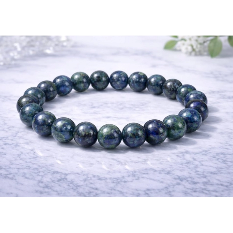 Generic Natural Crystal 8mm Azurite Bracelet  (Dark Green)