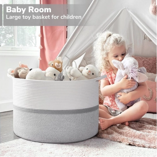 Generic Cotton Dori 16x14 Inch Storage Basket For Clothes With Out Lid (White-Gray-White) Generic Cotton Dori 16x14 Inch Storage Basket For Clothes With Out Lid (White-Gray-White)