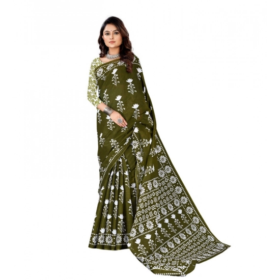 Generic Women's Soft Pure Cotton Printed Saree With Unstitched Blouse 5.5Mtr (Mehendi green) Generic Women's Soft Pure Cotton Printed Saree With Unstitched Blouse 5.5Mtr (Mehendi green)