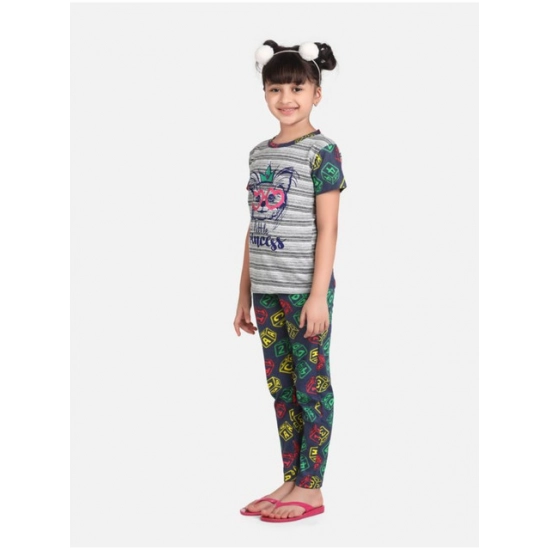 Generic Girl's Cotton Hosiery Printed Night Suit Set (Grey-Green) Generic Girl's Cotton Hosiery Printed Night Suit Set (Grey-Green)