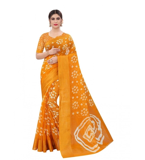 Generic Women's Cotton Silk Bandhni Saree With Unstitched Blouse 5.5Mtr (Yellow)