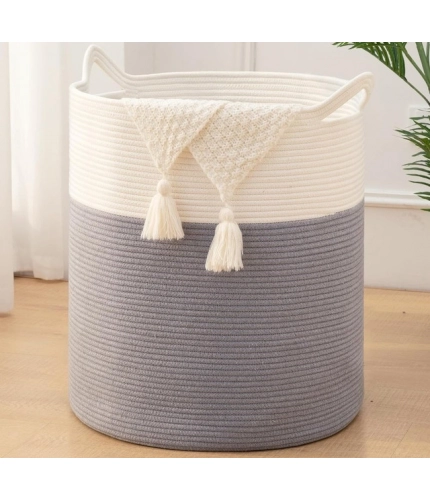 Generic Cotton 12x14 Inch-1 Pcs Storage Basket For Clothes With Out Lid (Gray-White)