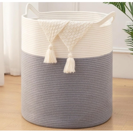 Generic Cotton 12x14 Inch-1 Pcs Storage Basket For Clothes With Out Lid (Gray-White)