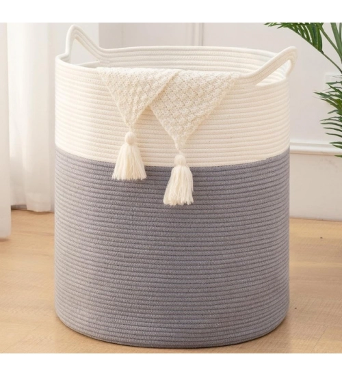 Generic Cotton 12x14 Inch-1 Pcs Storage Basket For Clothes With Out Lid (Gray-White)