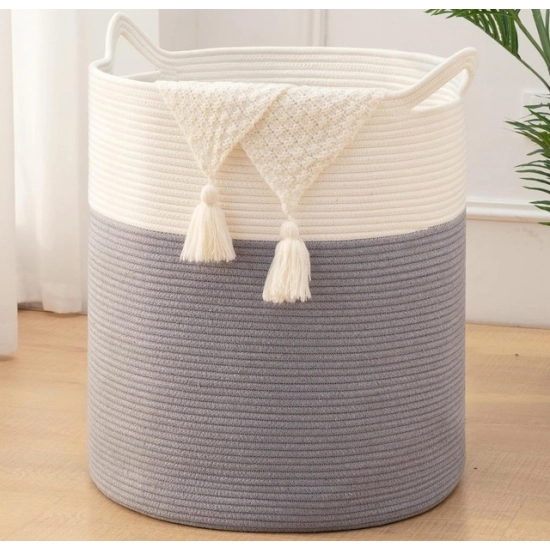 Generic Cotton 12x14 Inch-1 Pcs Storage Basket For Clothes With Out Lid (Gray-White) Generic Cotton 12x14 Inch-1 Pcs Storage Basket For Clothes With Out Lid (Gray-White)