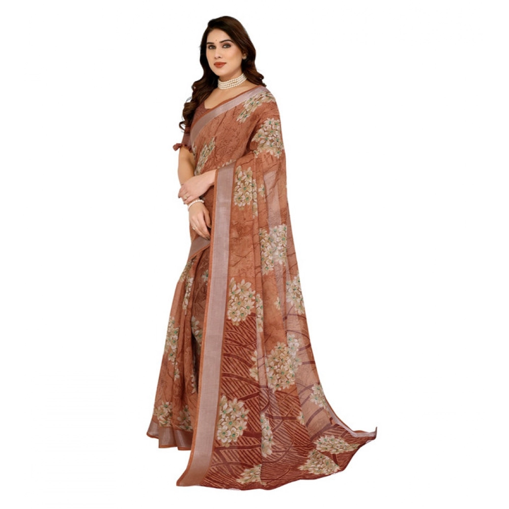 Generic Women's Georgette Printed Saree With Unstitched Blouse 5.5Mtr (Brown) Generic Women's Georgette Printed Saree With Unstitched Blouse 5.5Mtr (Brown)