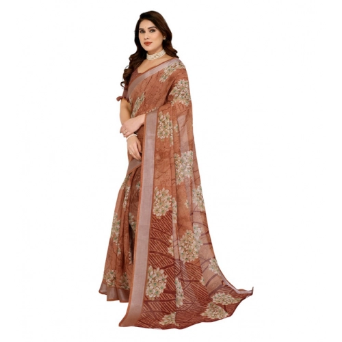 Women's Georgette Printed Saree With Unstitched Blouse 5.5Mtr (Brown) Women's Georgette Printed Saree With Unstitched Blouse 5.5Mtr (Brown)