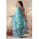 Generic Women's Georgette Printed Saree With Unstitched Blouse 5.5Mtr (Aqua_Blue)