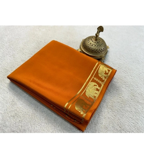 Generic Women's Crepe Chit Pallu Solid Saree With Unstitched Blouse 5.5Mtr (Orange)