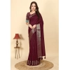 Generic Women's Cotton Blend Checkered Saree With Unstitched Blouse 5.5Mtr (Maroon)