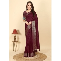 Generic Women's Cotton Blend Checkered Saree With Unstitched Blouse 5.5Mtr (Maroon)