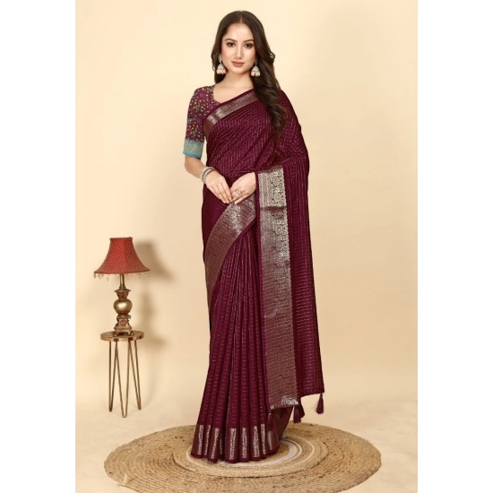 Generic Women's Cotton Blend Checkered Saree With Unstitched Blouse 5.5Mtr (Maroon)