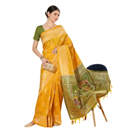 Generic Women's Raw_Silk Woven_Motif Saree With Unstitched Blouse 5.5Mtr (Yellow) Generic Women's Raw_Silk Woven_Motif Saree With Unstitched Blouse 5.5Mtr (Yellow)