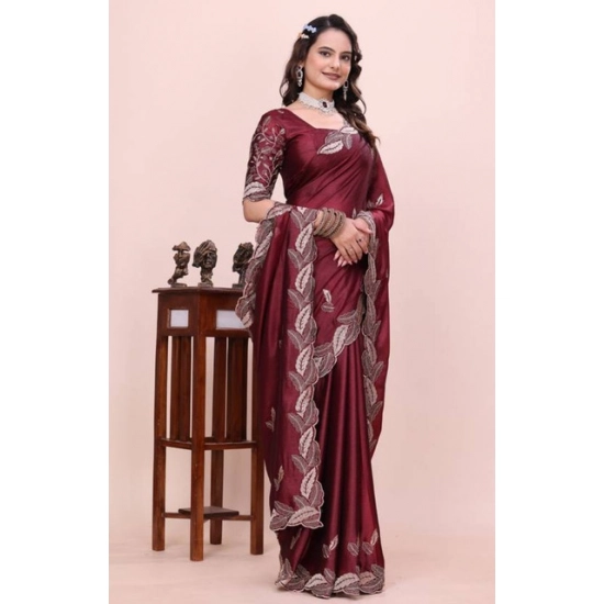 Generic Women's Georgette Embroidered Saree With Unstitched Blouse 5.5Mtr (Maroon) Generic Women's Georgette Embroidered Saree With Unstitched Blouse 5.5Mtr (Maroon)