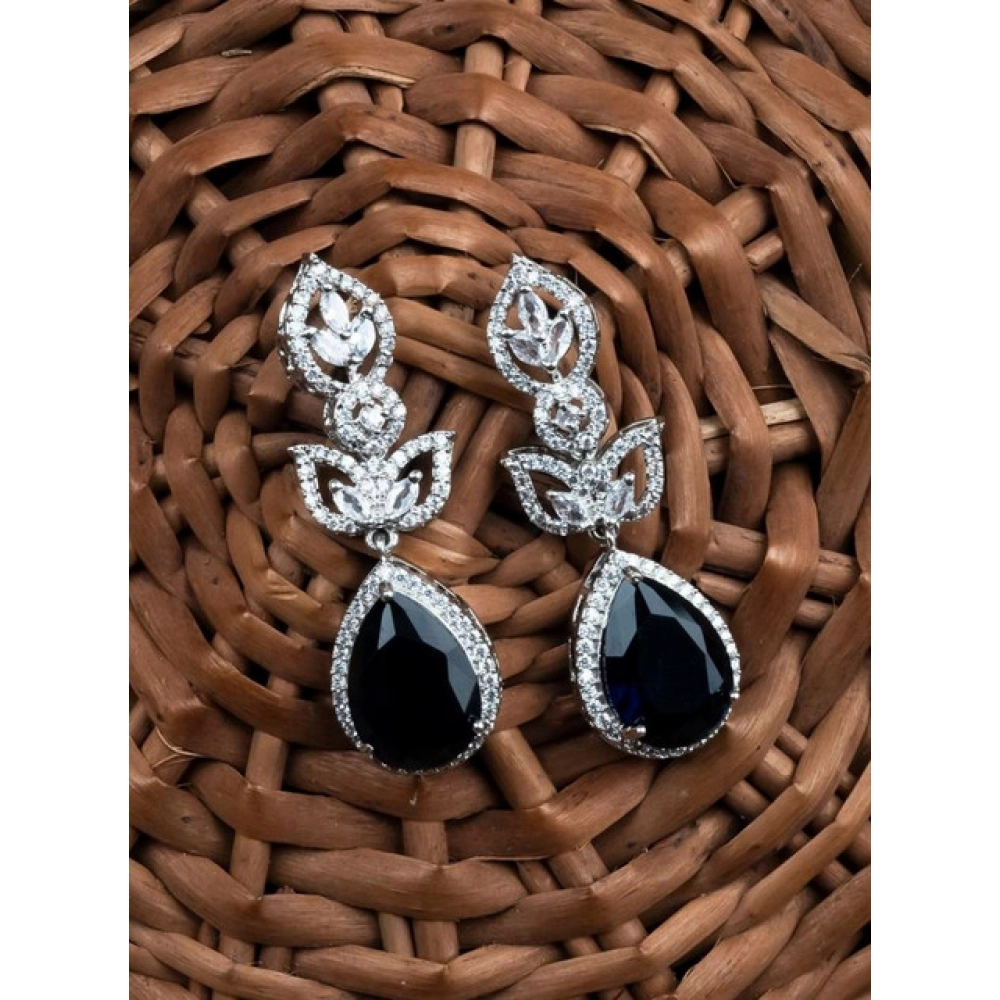 Generic Women's Brass Silver Plated Drop Earrings (Blue) Generic Women's Brass Silver Plated Drop Earrings (Blue)