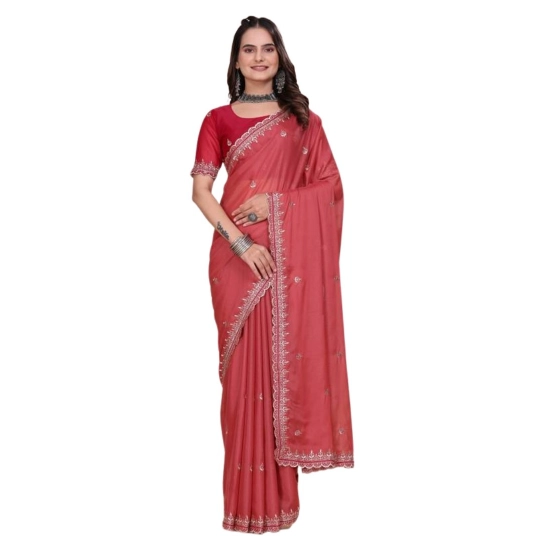 Generic Women's Georgette Embellished Saree With Unstitched Blouse 5.5Mtr (Coral Red) Generic Women's Georgette Embellished Saree With Unstitched Blouse 5.5Mtr (Coral Red)