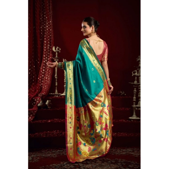 Generic Women's Silk Blend Woven Saree With Unstitched Blouse 5.5 Mtr (Aqua_Blue)